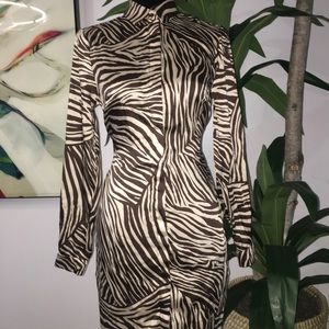Belted Animal Print Dress Blouse